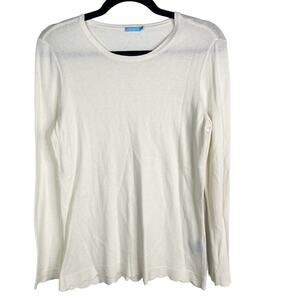J McLaughlin Small Off White Henri Cotton Cashmere Scallop Hem Crew Neck Sweater